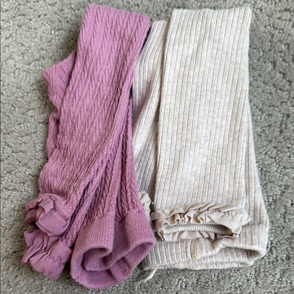 Ruffle Butts Ribbed Tights Set - Mauve and oatmeal